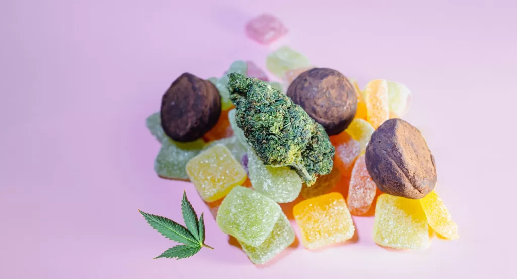 Medical Marijuana Edibles, Candies Infused with CBD HHC or THC Cannabis in food industry